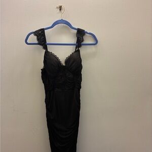 Fashion Nova Black Lace-Detail Satin Slip